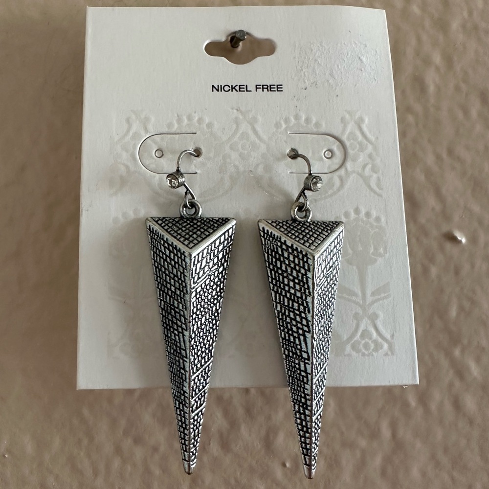 Silver Tone Textured Geometric Drop Earrings – Nickel Free